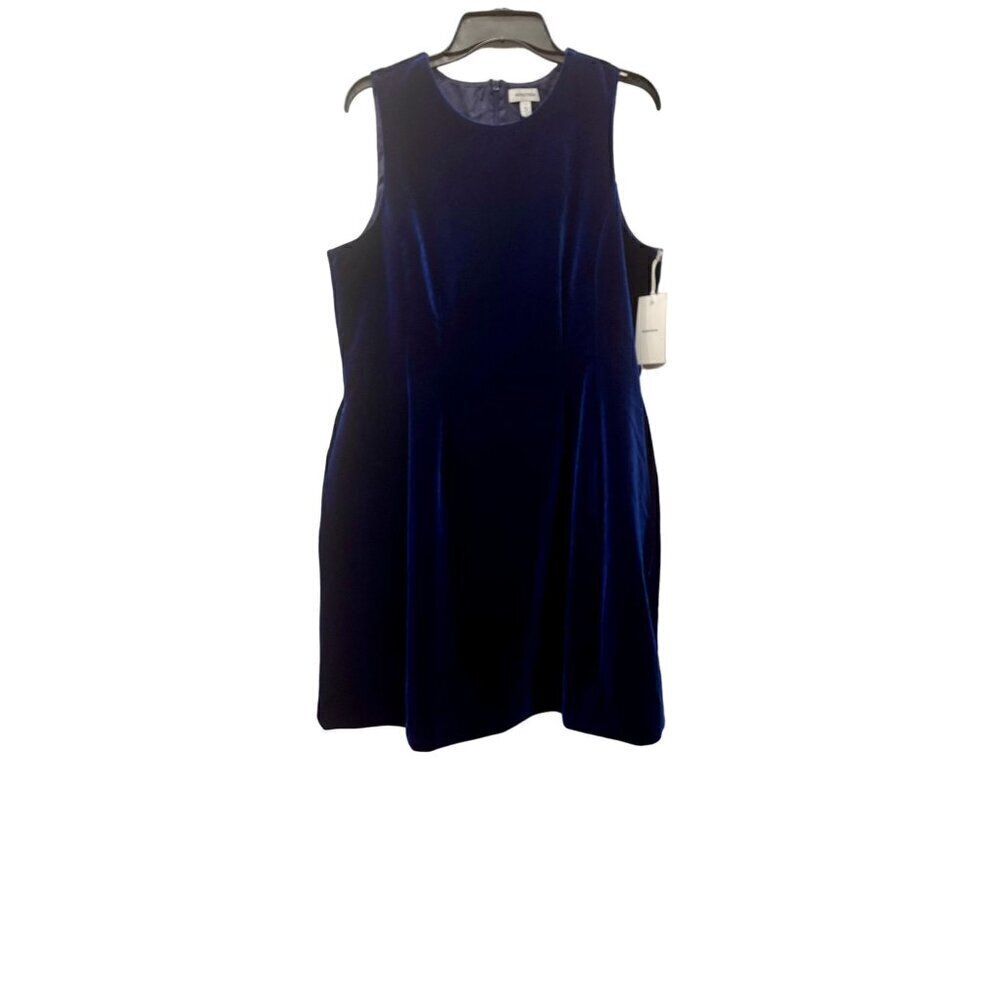 New Nordstrom Women's Size L Velvet Sleeveless Dress Navy Blue